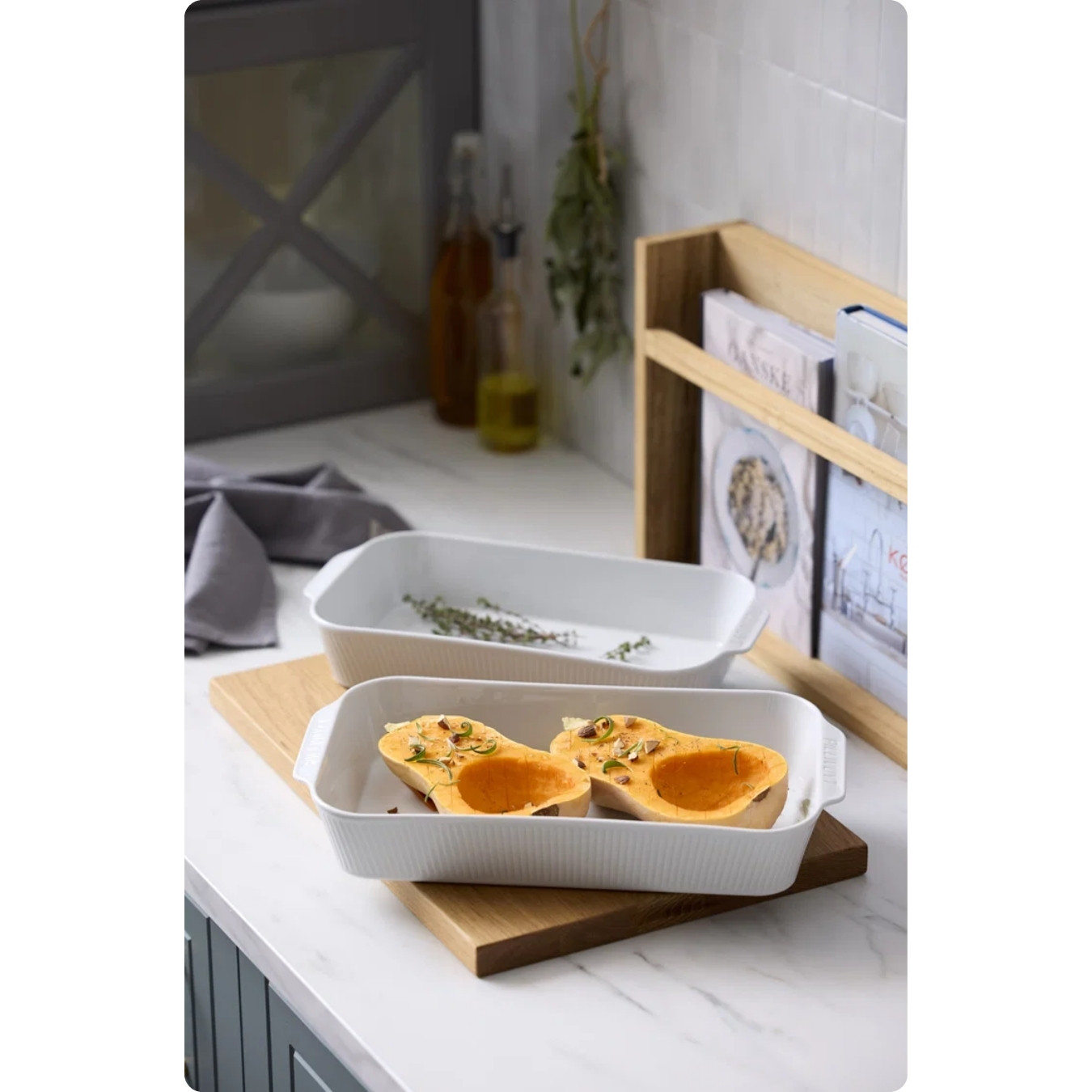 Pillivuyt Plissé Fadsæt dybt 35 x 19 cm + 38 x 21 cm 2 stk. Hvid
